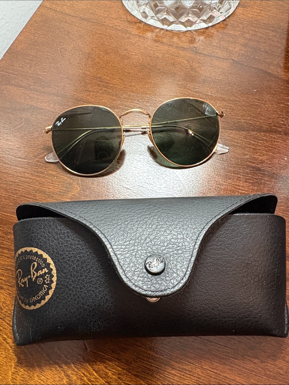 Ray-Ban Gold Frame Sunglasses with Green Lenses